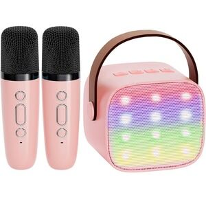 Mini Karaoke Machine for Kids & Adults – Bluetooth Speaker with 2 Wireless Mics.
